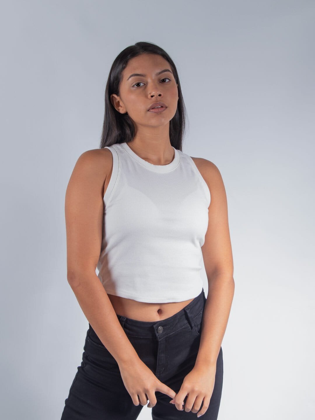 Camiseta Hueso Rib Slim Lar Dama