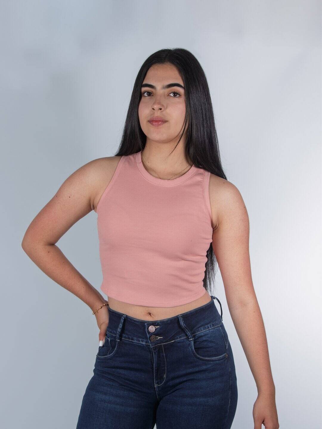 Camiseta Rosada Rib Slim Lar Dama