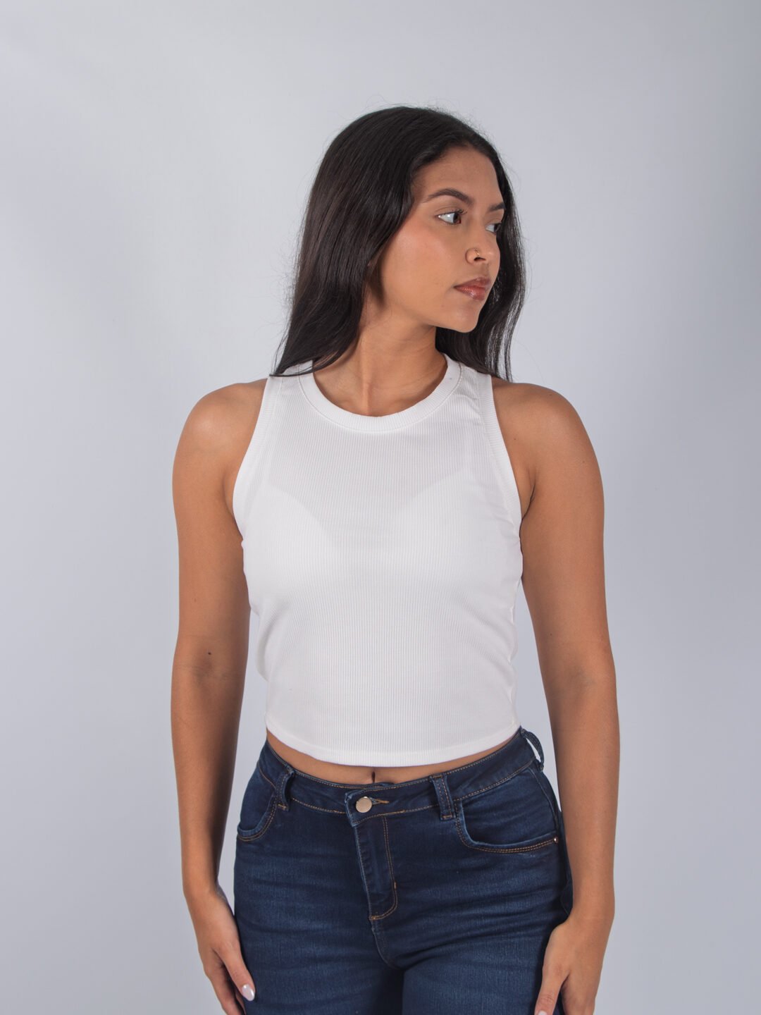 Camiseta Hueso Rib Slim Lar Dama